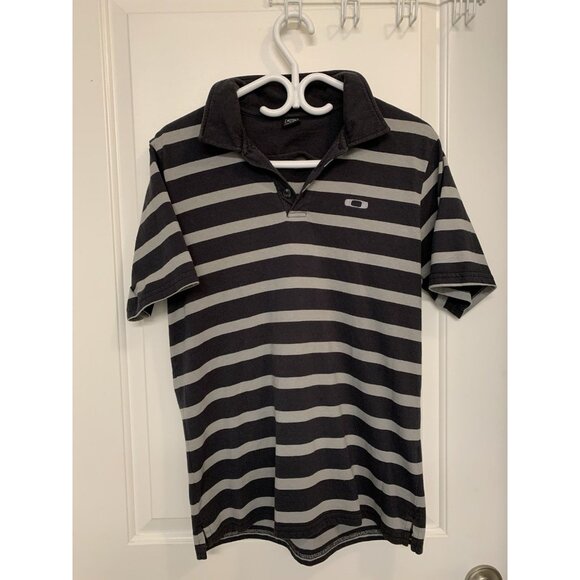Oakley Grey White Striped Polo Men’s Small - Picture 1 of 9